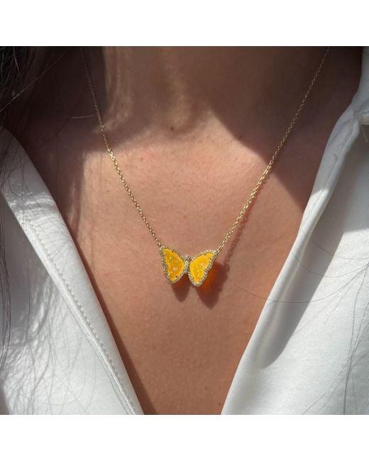 KAMARIA Metallic Opal Butterfly Necklace With Crystals