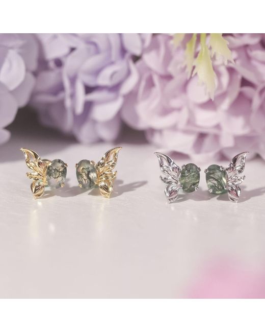 Azura Jewelry New York Green Sylphae Fairie Moss Agate Earrings Vermeil