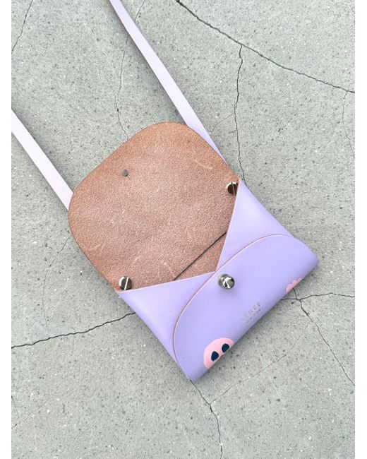 Aéhee New York Purple Skull Card Holder Wallet With Shoulder Strap