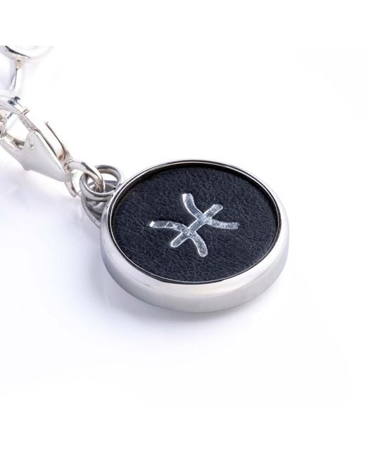 N'damus London White Pisces Zodiac Sterling & Leather Curb Bracelet