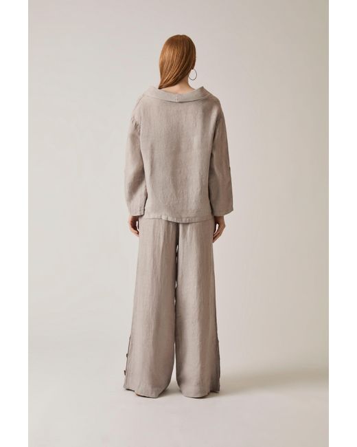 James Lakeland Multicolor Neutrals Cowl Neck Linen Taupe Top