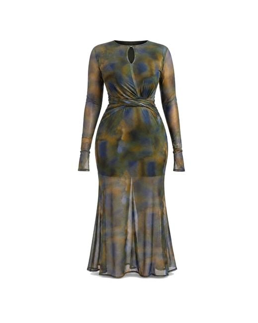 Freak Vault Green Mirage Mesh Maxi Dress