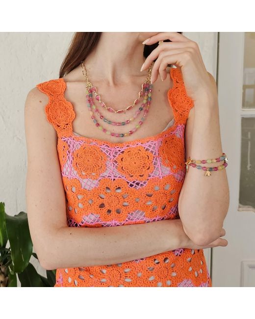 Farra Multicolor Tourmaline With Flower Charm Double Layers Bracelet