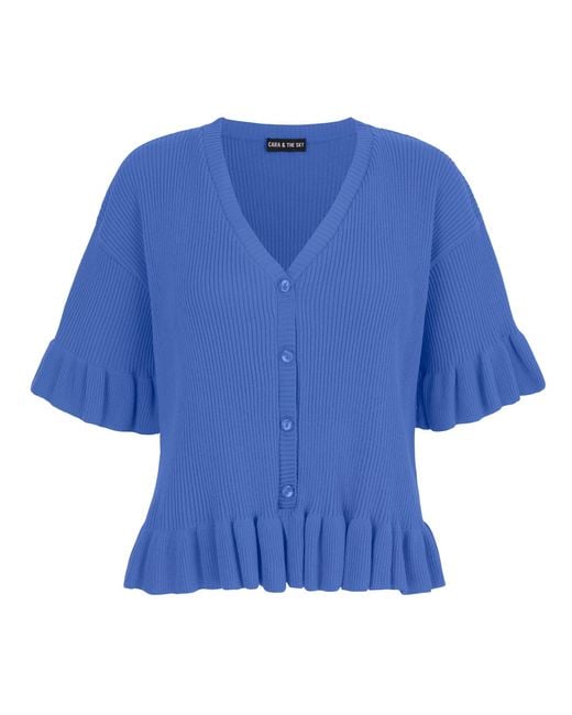 Cara & The Sky Blue Marlow Ruffle Co-Ord Short Sleeve Cardigan