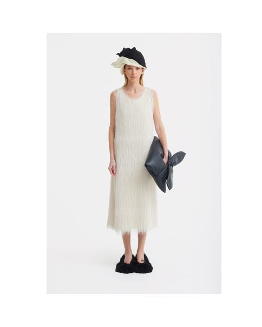 Julia Allert Natural Neutrals Sleeveless Textured Pile Midi Dress