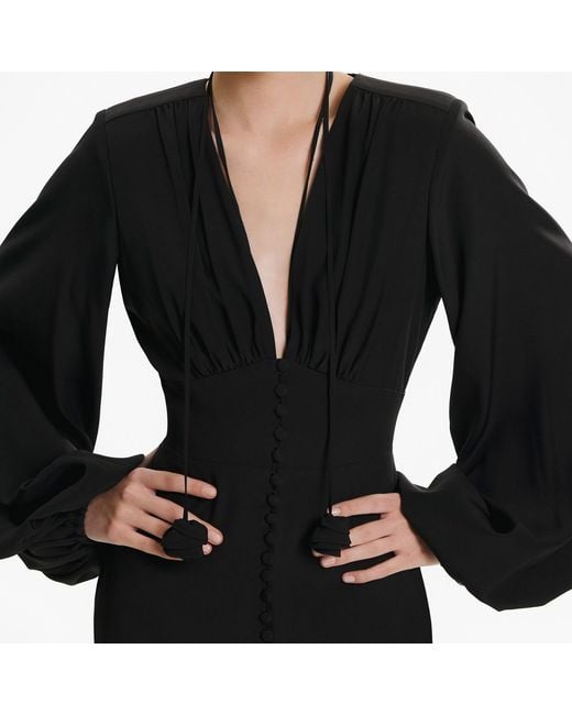 Lita Couture Black Ample-Sleeve Maxi Silk Dress