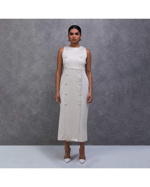 Celestine & Mae White Neutrals Tailored Button Down Midi Dress