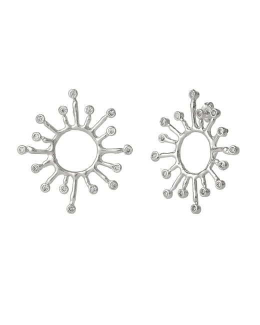 Spero London Metallic Sun Sunburst Large High Quality Crown Natural Textured Molten Sterling Earring