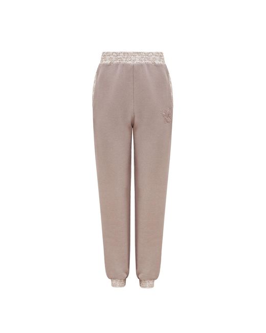 Mandragora Gray Neutrals Cotton Sweatpants With Jacquard Detailing