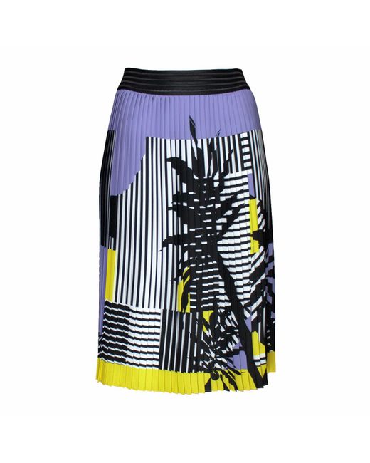 Lalipop Design Blue Stripe And Palm Print Pleated Recycled Fabric Midi Skirt