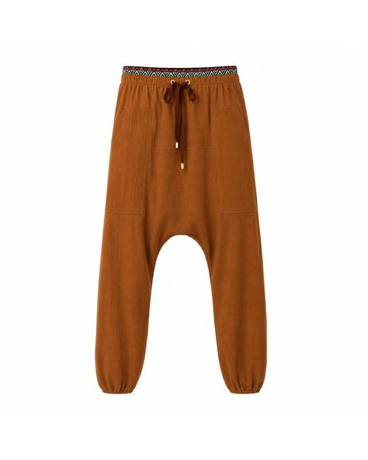 Lalipop Design Brown Muslin Drop-Crotch Jogger Pants