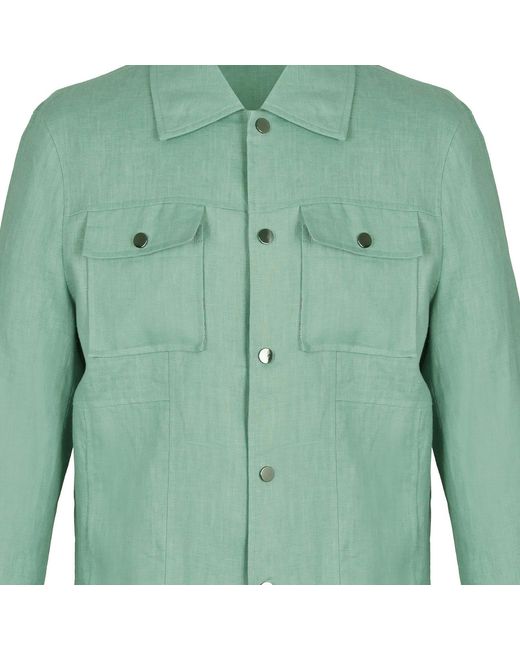 DAVID WEJ Green Hugo Linen Trucker Jacket for men