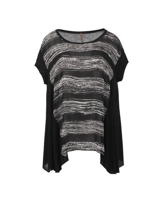 Conquista Black Contemporary Abstract Crepe & Jersey Oversized Top
