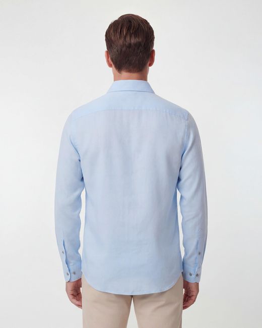 Lords of Harlech Blue Lionel Linen Button Down Shirt for men