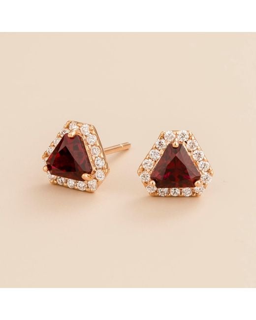 Juvetti Brown Diana Earrings In Ruby & Diamond Set With Pink Gold