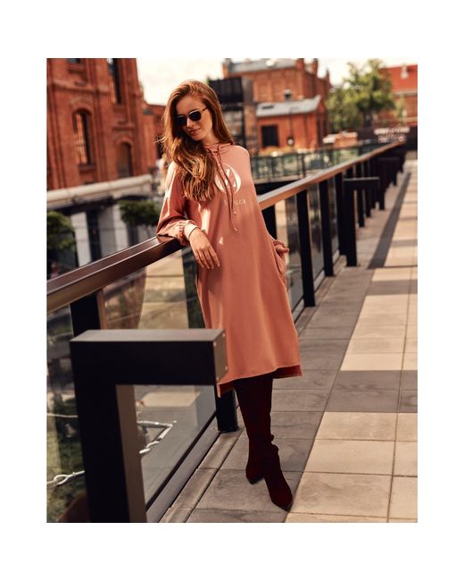 Oh!Zuza Pink Hooded Sweatshirt Midi Dress