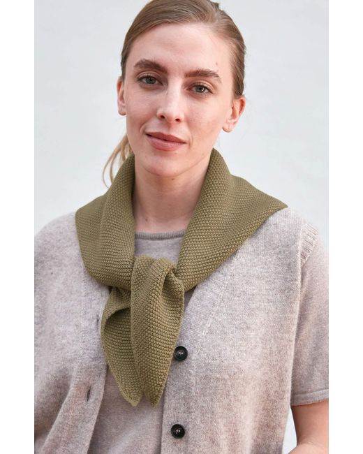 Paul James Knitwear Green Cotton Beault Textured Triangle Scarf