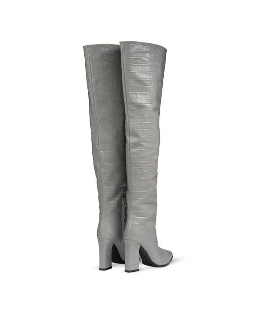 Rosamund Muir London Gray Roma Crocodile Print Over Knee Boots