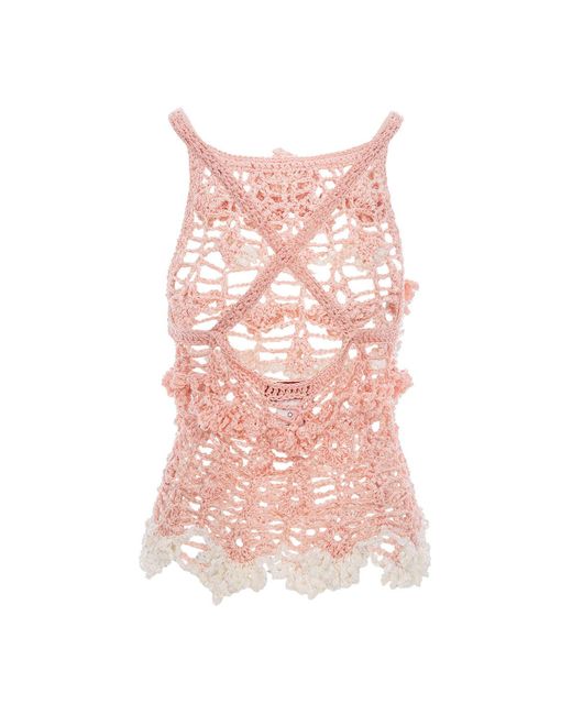 Andreeva Pink Chrysanthemum Handmade Crochet Top