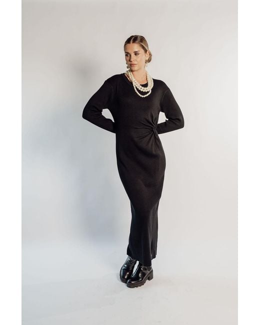 Rave on Trend Black Knot Detail Knitted Maxi Dress