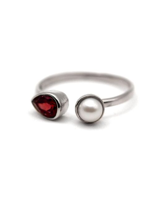 VicStoneNYC Fine Jewelry White Garnet With Pearl Open Cuff Ring
