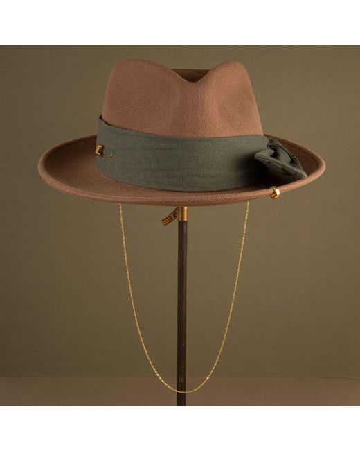 Shaded the Label Brown Mylor Khaki Trilby Hat With Sterling Jewellery
