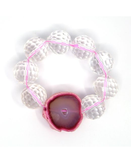 Shar Oke Pink Clear Quartz & Agate Bracelet