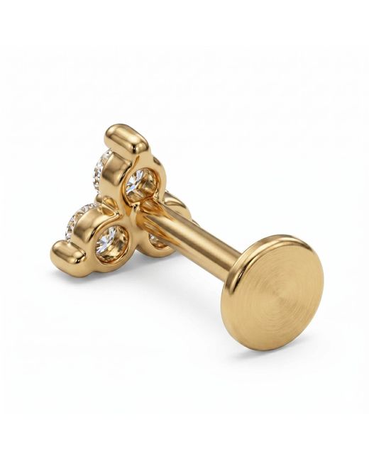 Zahav Jewelry Metallic 14K Solid 18G 8Mm Trinity Cz Internally Threaded Flat Back Stud