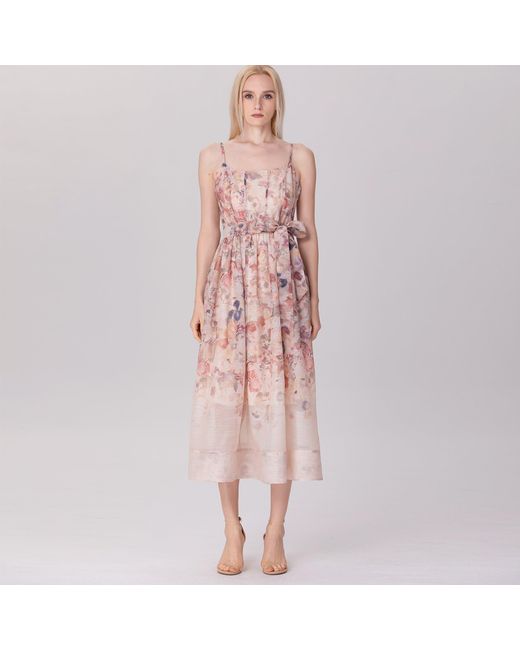 Smart and Joy Pink Neutrals Flower Print Organza Strappy Dress