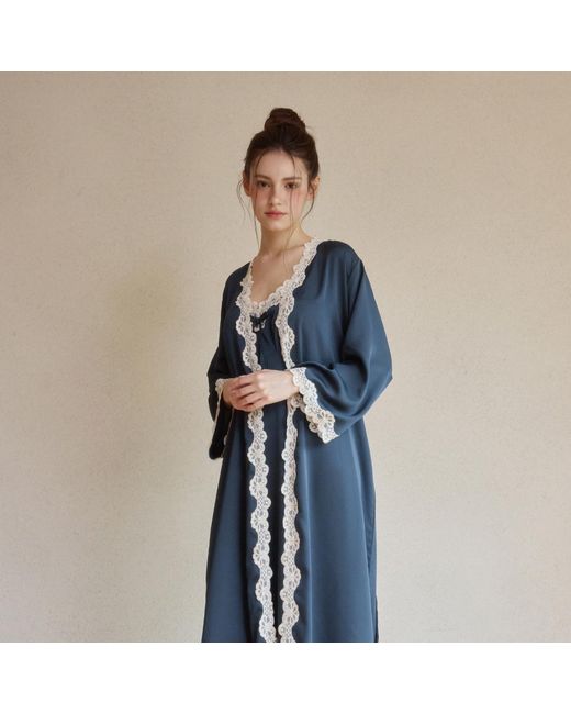 Luna Luz Blue Clara Silk-Satin Slip & Robe Set