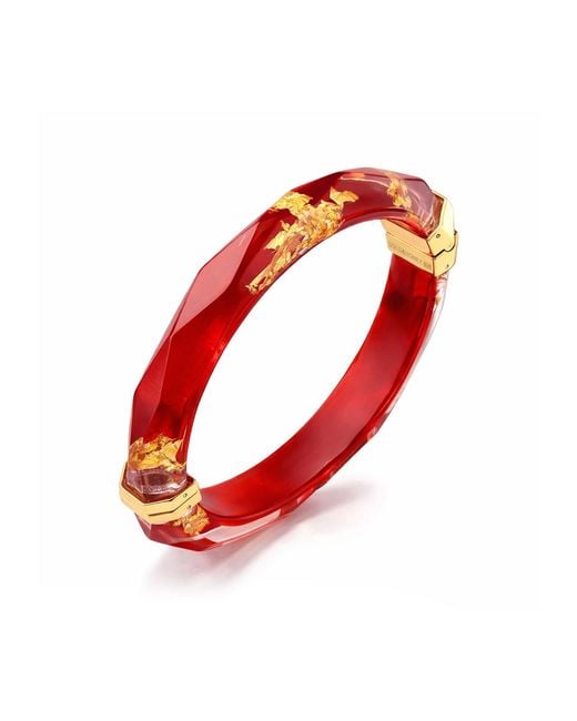 Gold & Honey Red 24K Leaf Lucite Bangle