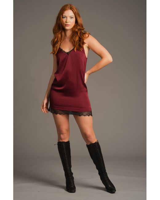 Little Lies Red Nightbird Plum Satin Slip Dress