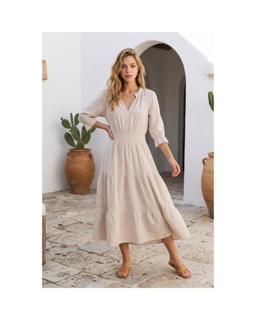 At Last Natural Neutrals Cotton Salcombe Midi Dress