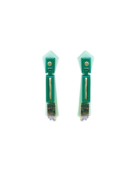 Gissa Bicalho Green Handmade Acrylic Earring Long Lajita Akiko