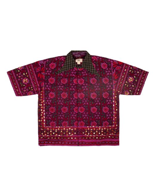 Collected Xx Red Long Collar Ajrak Block Print Shirt for men