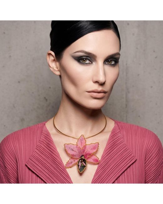 Iliana Arrazola Pink Orchid Choker, And, Glass Beads, Beaded Jewelry