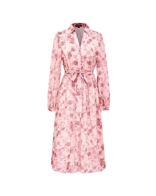 Smart and Joy Pink Floral Print Shirt-Dress