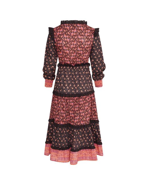 LAtelier London Red Zoe Floral Mix Print Midi Dress