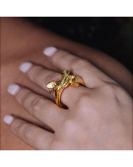 Unaloe Metallic Plated Statement Ring For – Sculptural Floral Botanical Design, Handmade Artisan Jewelry Gift