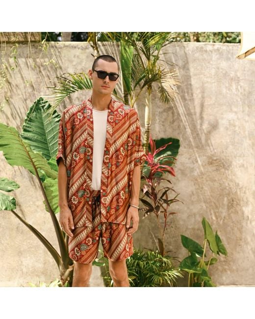 ORIGIN OF HEARTS Brown Neutrals Imai Contemporary Satin Kimono Co-Ord for men
