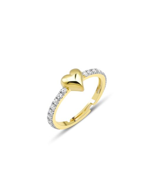 Spero London Metallic Love Heart Zirconia Half Round Adjustable Sterling Ring