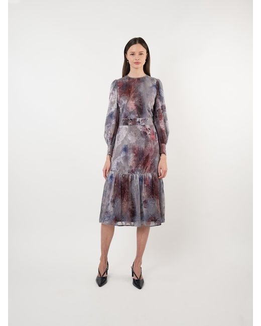 John Abgin Purple Chiffon Burnout Ombre Scatter Midi Dress