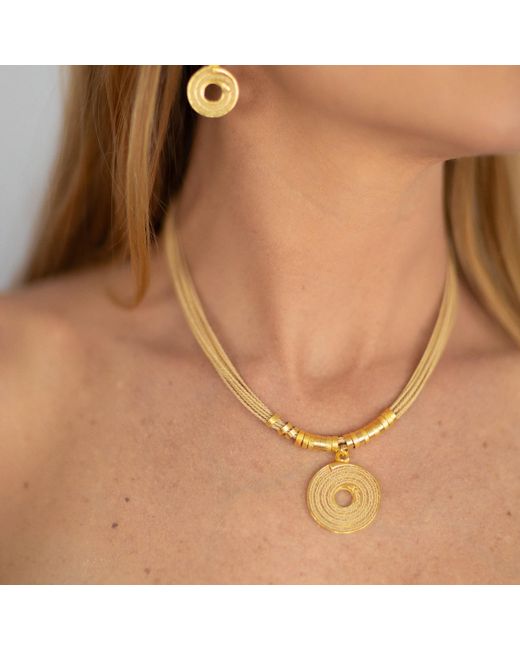 Nart Nature Making Art Metallic The Spiral Buriti Natural Fiber Necklace