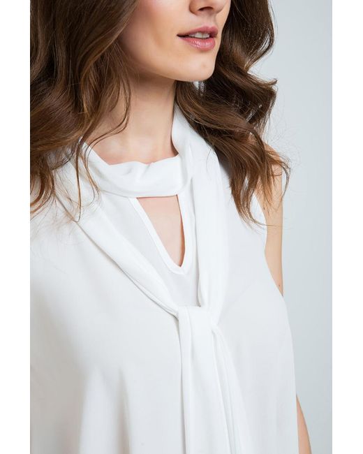 Conquista White Neutrals Tie Detail Sleeveless Top Ecru