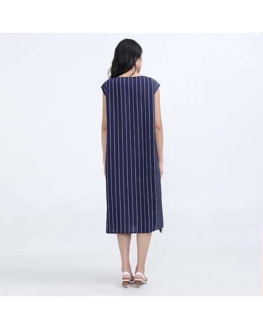 Smart and Joy Blue Asymmetric Stripe Trapeze Midi Dress