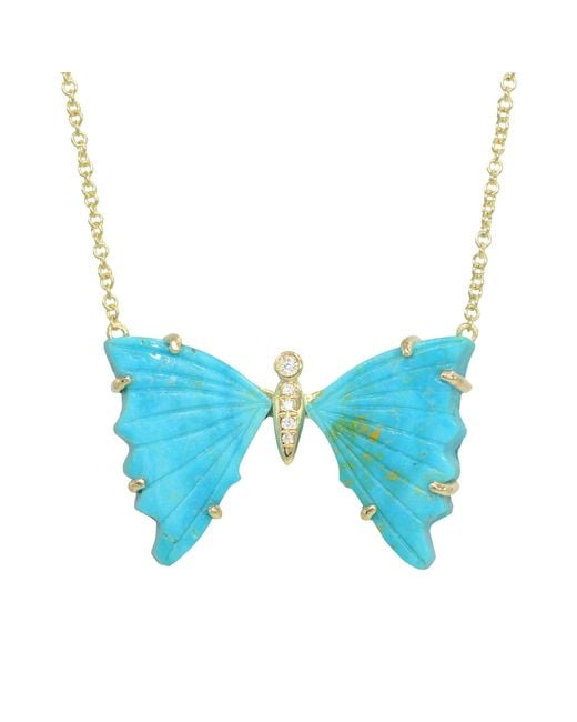 KAMARIA Blue Butterfly Necklace With Prongs