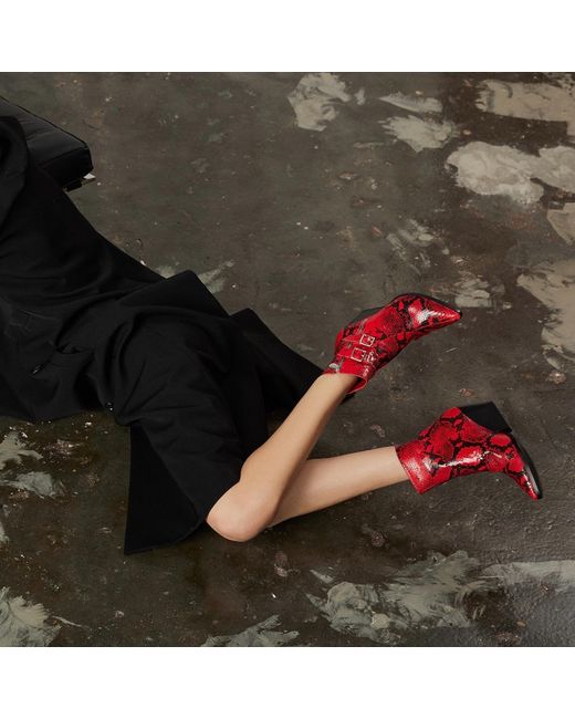 Rosamund Muir London Red Beatrix & Snake Print Ankle Boots