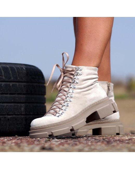 Adrenaline Fashion Metallic Neutrals Suede And Leather Lace-Up Ankle Boots – Chunky Sole Designer Handmade Boots