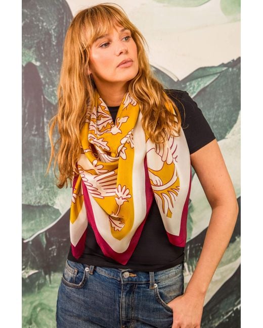Artemis Muse Metallic Regal Doves & Lions Wine & Mustard Luxury Silk Scarf