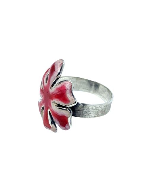 Tg-Jewellery by Tamara Gervasio Red Flower Enamel Band Sterling Ring One Of A Kind
